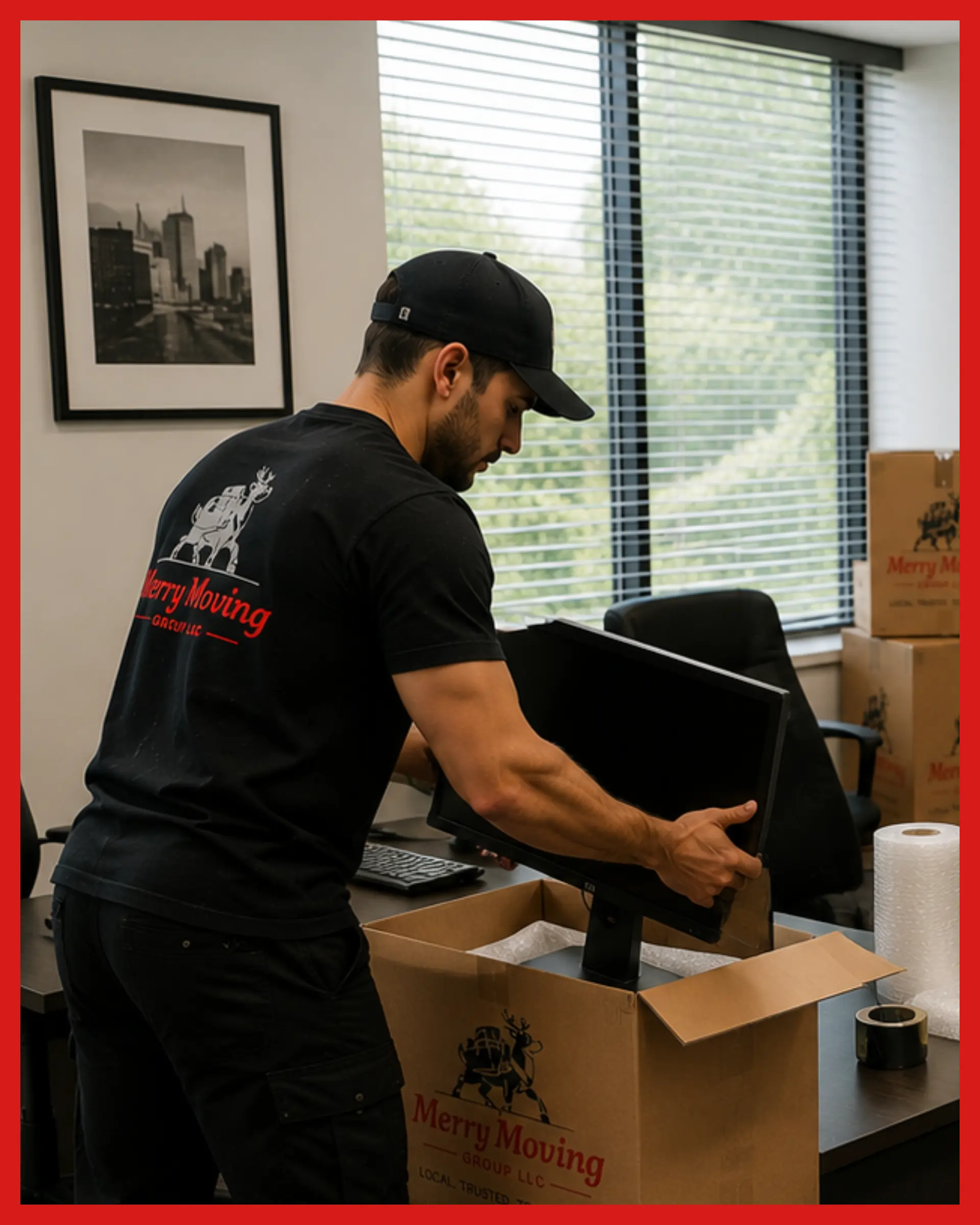 Merry Moving Texas movers preparing office workstations and equipment for relocation