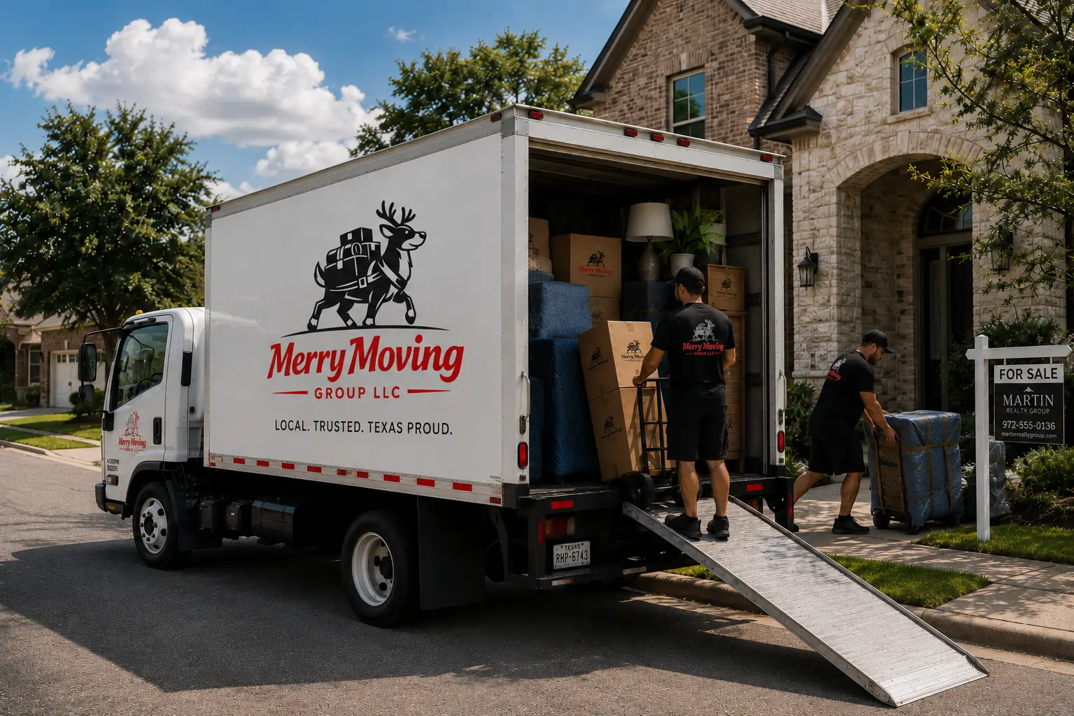 Interstate movers preparing furniture for a long-distance relocation