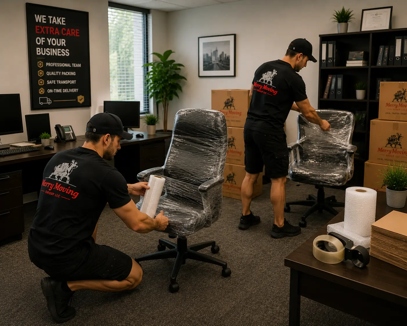 Professional movers completing an office relocation