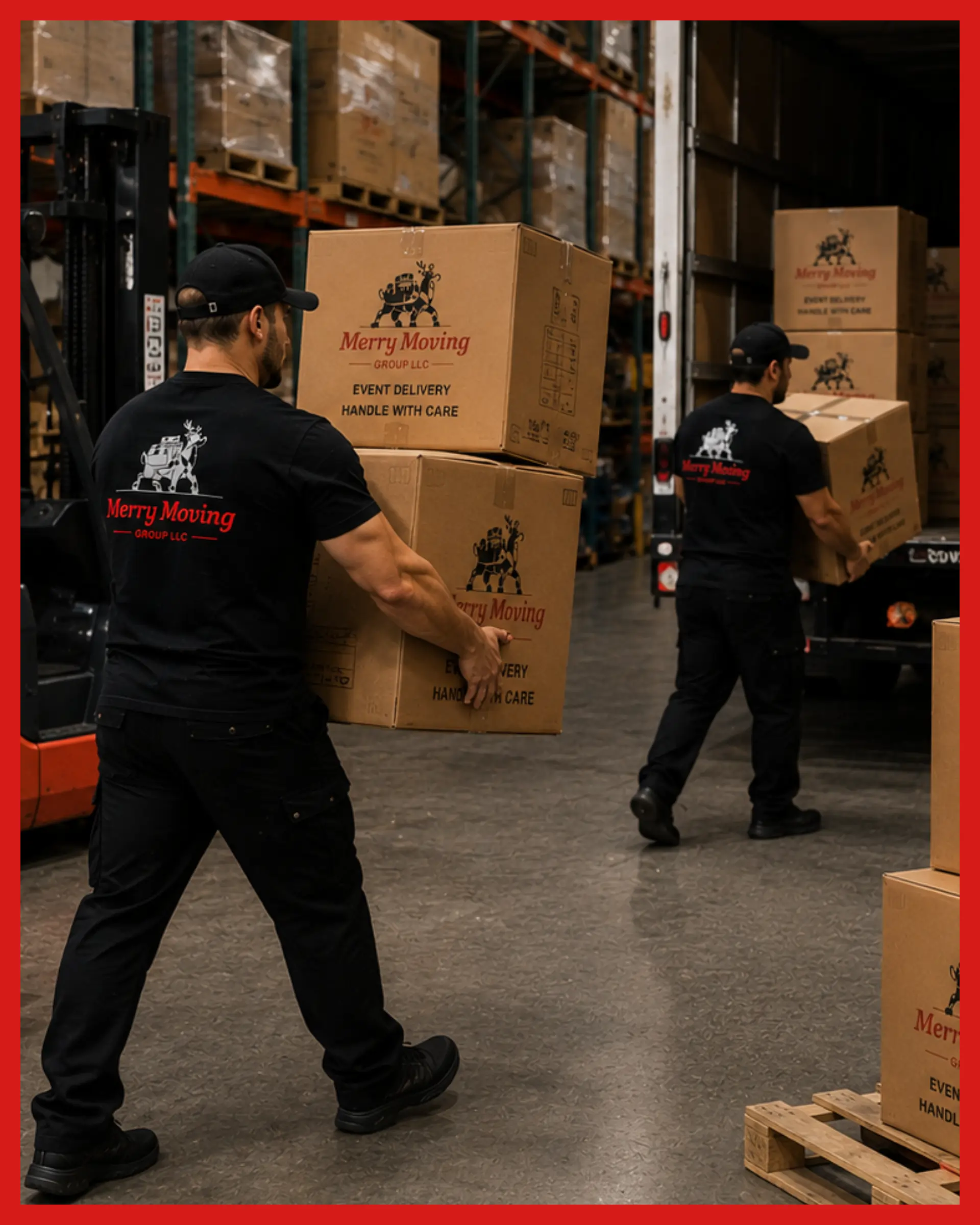 Merry Moving Texas commercial movers carefully relocating office furniture and business equipment