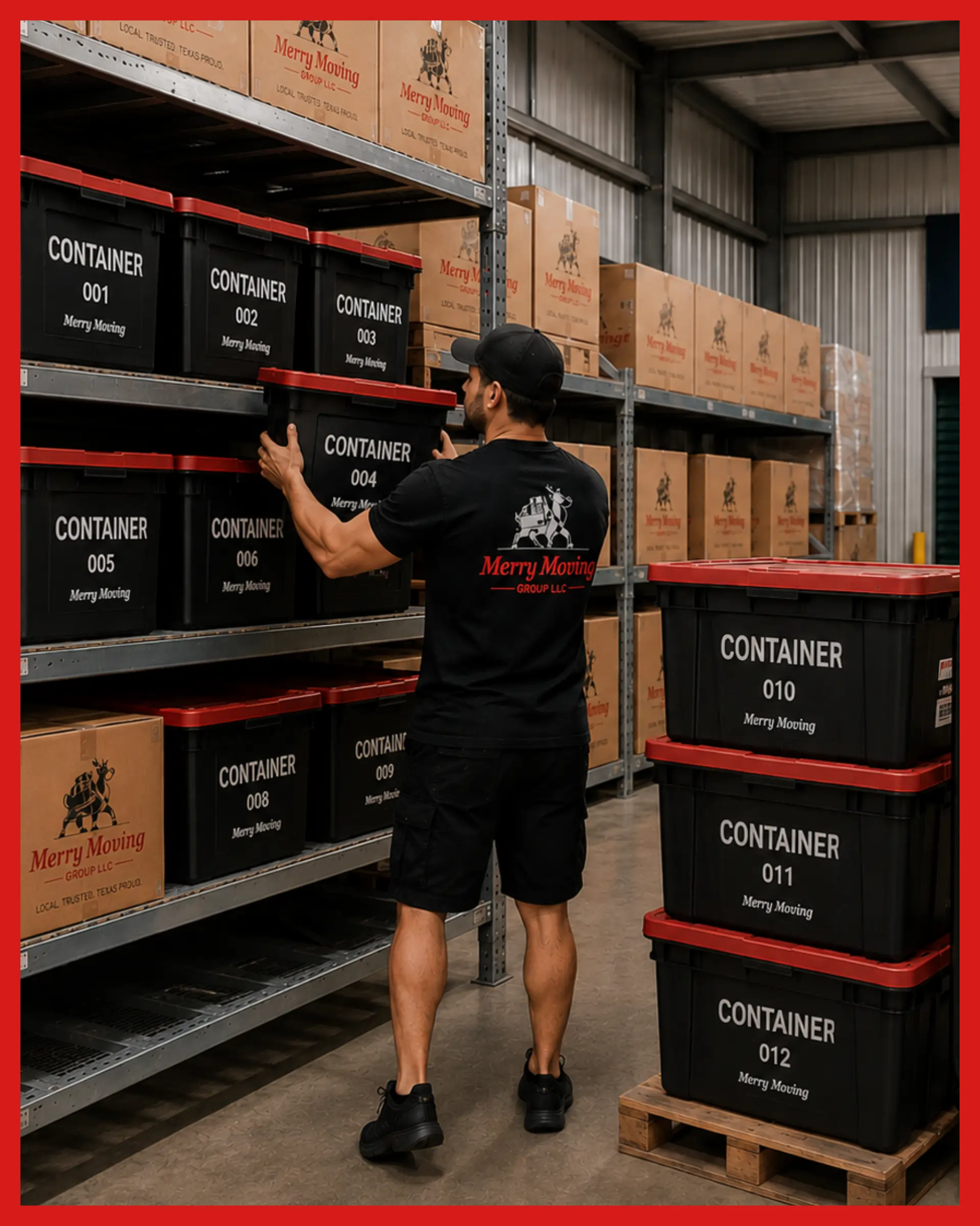 Merry Moving Texas movers carefully preparing furniture and boxes for secure storage