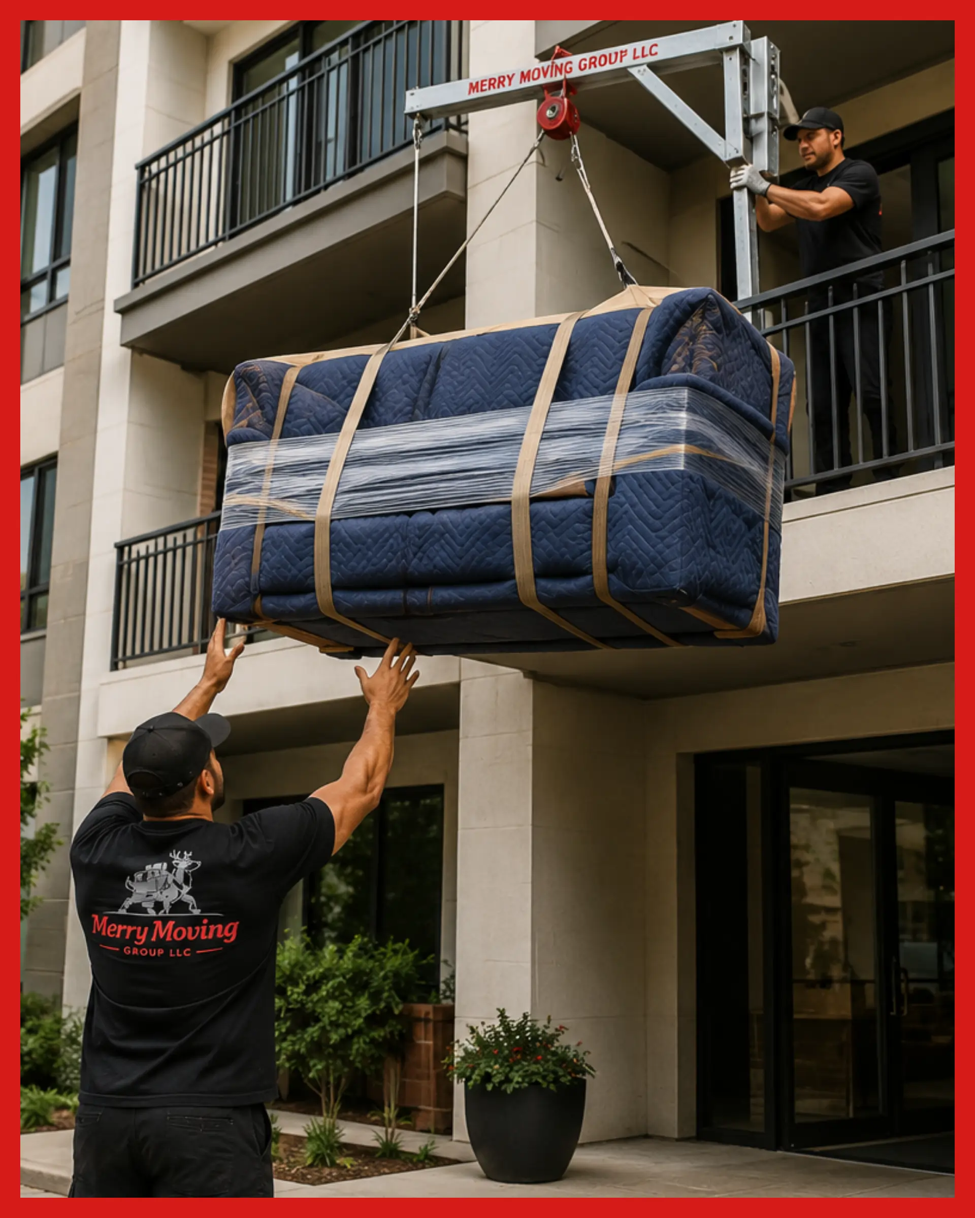 Merry Moving Texas residential movers carefully handling protected furniture inside a home